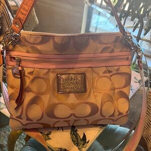 Coach Pink and Brown Signature Shoulder Bag